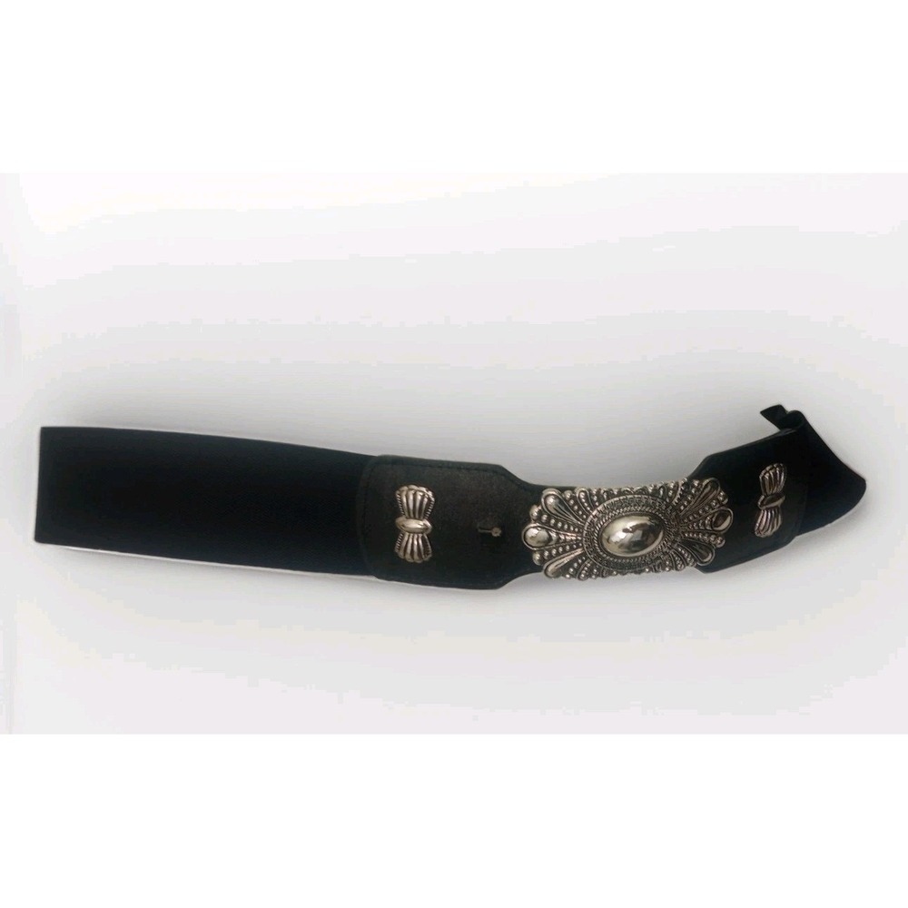 Wide Black  Stretchy Waist Belt - Women's Size M/L 40 Belt Silver Concho Bows